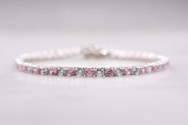 Rotating Pink Sapphire and Diamond Tennis Bracelet