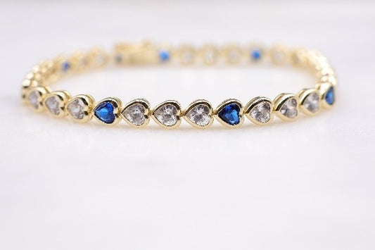 Bezel Heart Sapphire & Diamond Tennis Bracelet